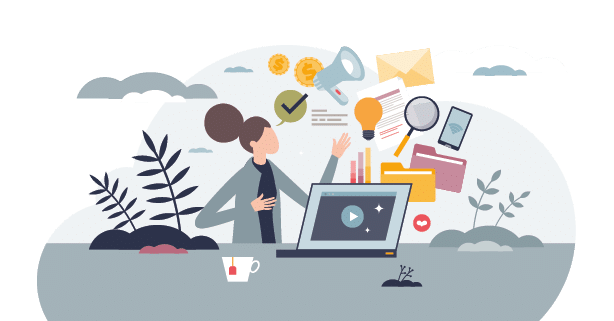 Digital marketing course and e-learning online skills tiny person concept  Use internet for social media and professional blogging strategies vector illustration  Seminar about commercial and ads 