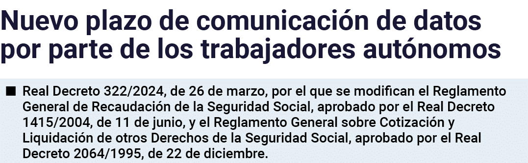 Nuevo plazo de comunicación de datos por parte de los trabajadores autónomos   Real Decreto 322 2024, de 26 de marzo,   