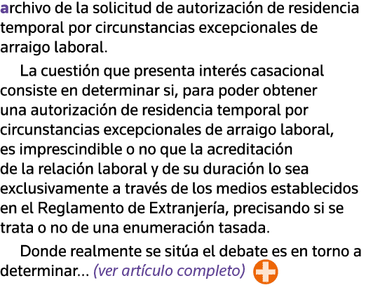 archivo de la solicitud de autorización de residencia temporal por circunstancias excepcionales de arraigo laboral  L   