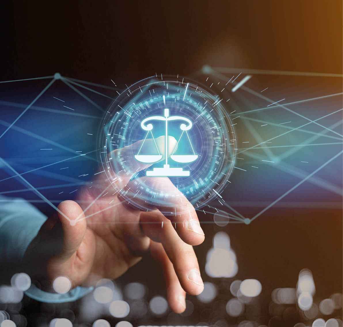 View of a justice balance icon on a futuristic interface 