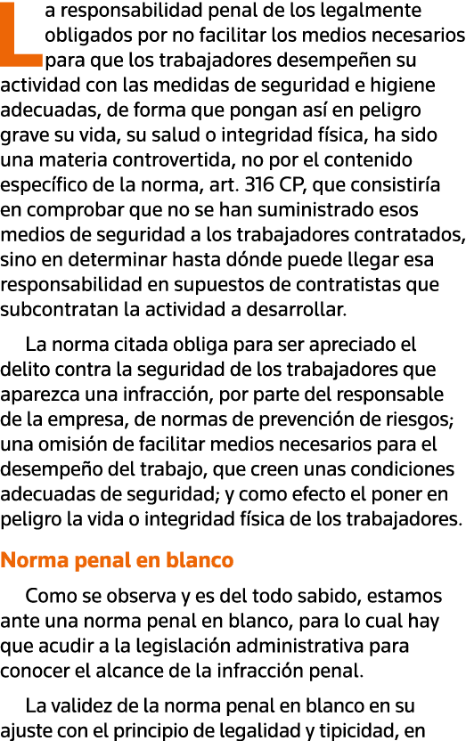 La responsabilidad penal de los legalmente obligados por no facilitar los medios necesarios para que los trabajadores   