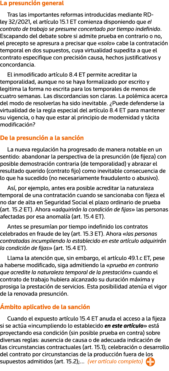 La presunción general Tras las importantes reformas introducidas mediante RD-ley 32 2021, el artículo 15 1 ET comienz   
