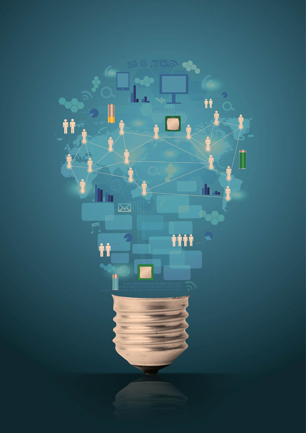 Creative light bulb with technology business network process diagram concept idea
