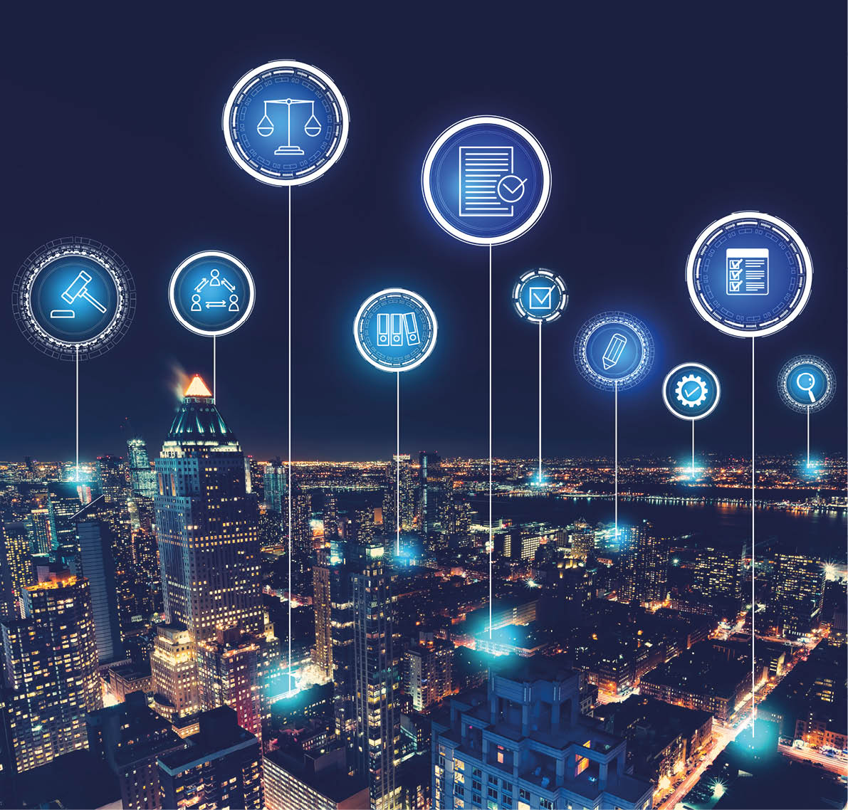 Compliance theme with aerial view of Manhattan, NY skyline