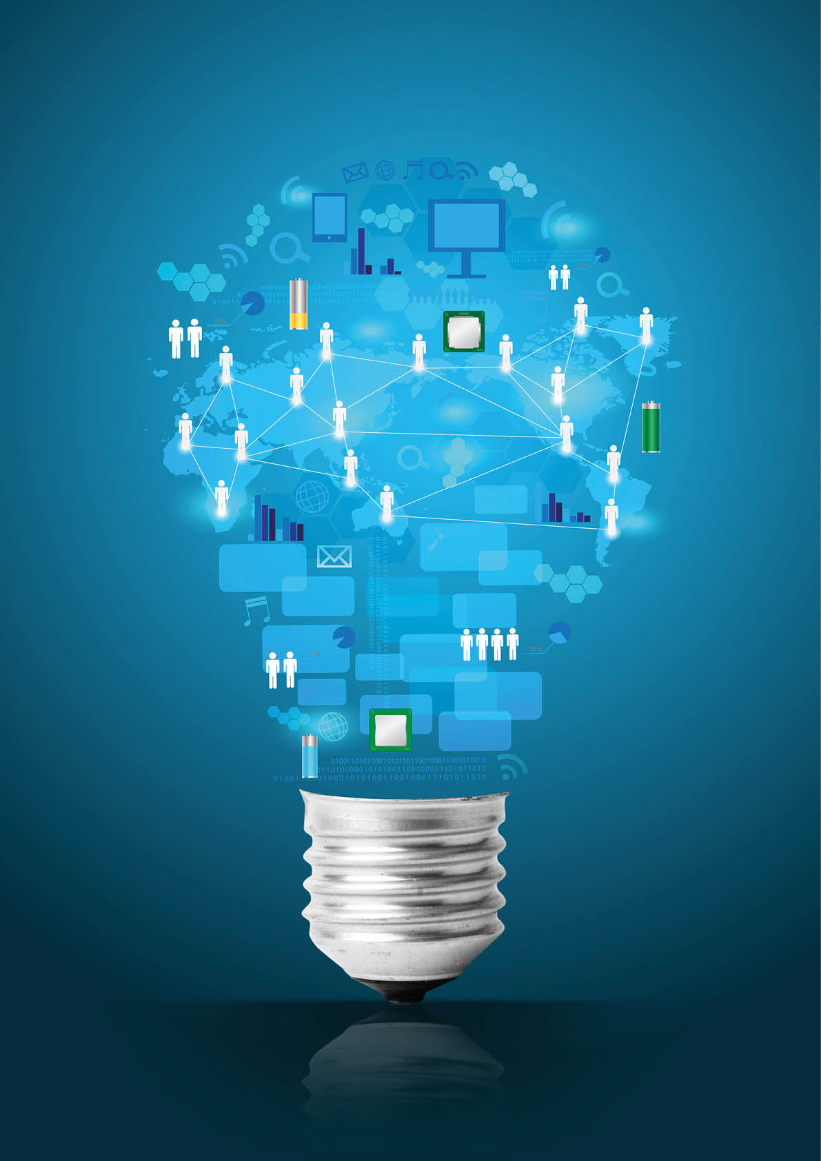 Creative light bulb with technology business network process diagram concept idea