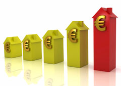 Varias casitas de colores con el símbolo del euro.