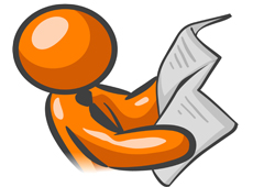 Un muñeco naranja leyendo un periódico