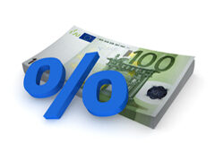 Ventas por internet y doble imposición en el IVA Símbolo del % sobre un fajo de billetes