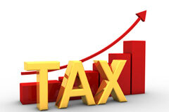La proporcionalidad como medida de las obligaciones tributarias formales Grafico de barras con flecha ascendente y la palabra TAX