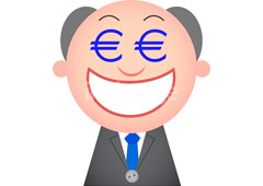 Dibujo de un señor con símbolo de euro por ojos