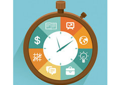 Dibujo de un reloj lleno de iconos