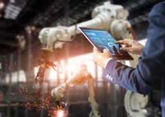 Un operario manejando un robot