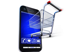 Carrito de la compra saliendo de un smartphone