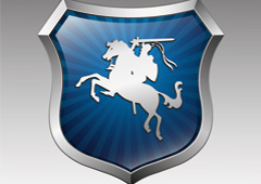 Escudo con un hombre a caballo con espada