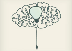 Dibujo de un cerebro y una bombilla