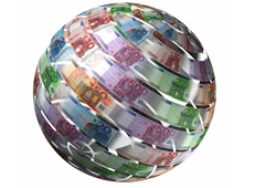 Una bola del mundo hecha con dinero