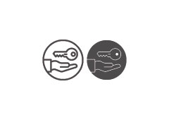Iconos de una llave de coche y manos